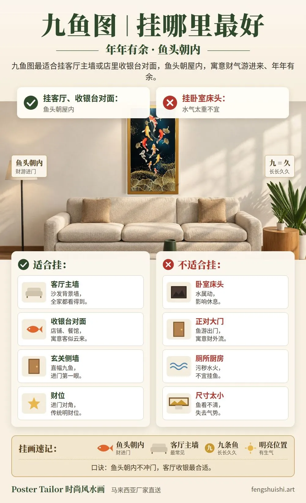 九鱼图挂哪里一图看懂 客厅财位 鱼头朝屋内 马来西亚家居
