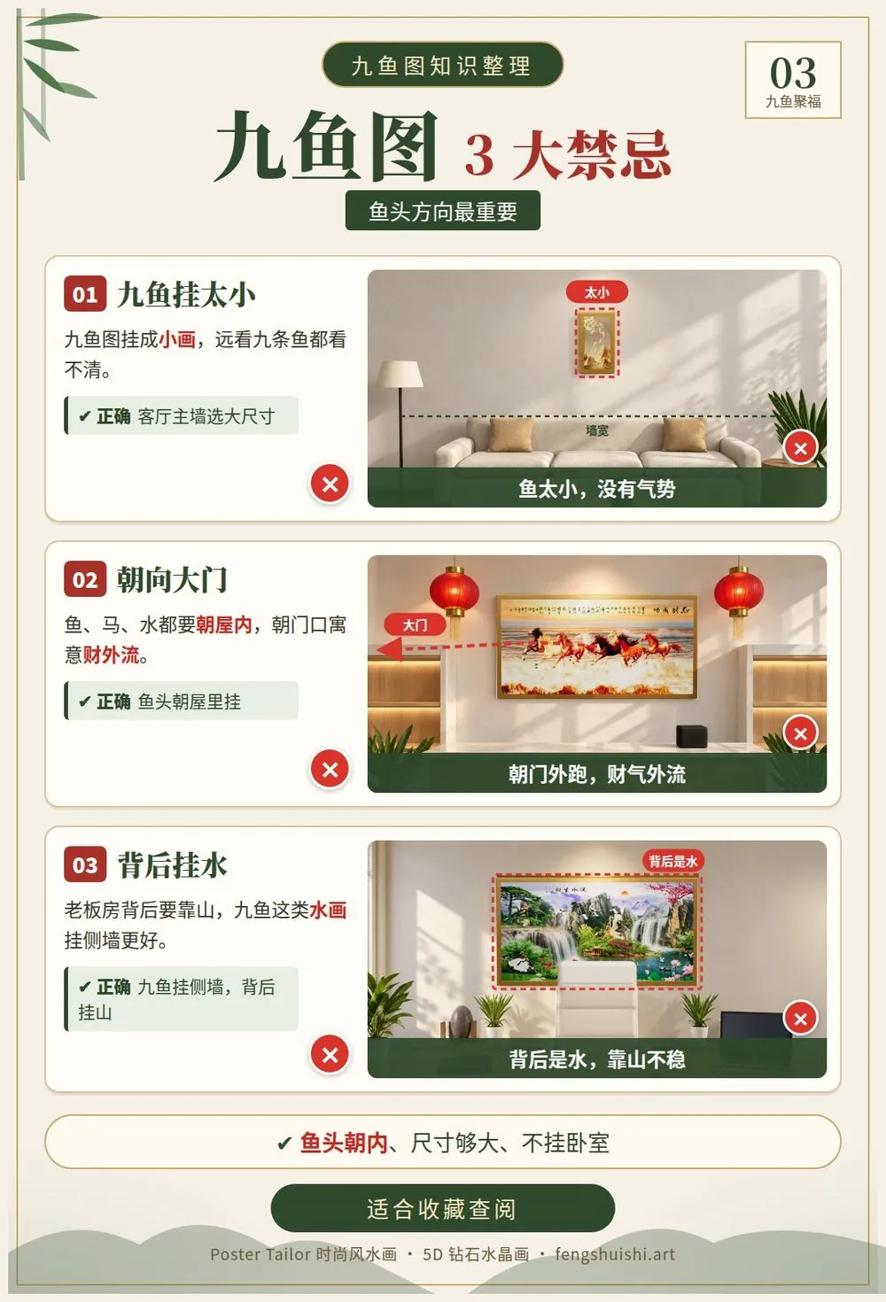 九鱼图风水 3大禁忌 鱼头不要朝门外 不挂卧室床头 不挂厕所门口