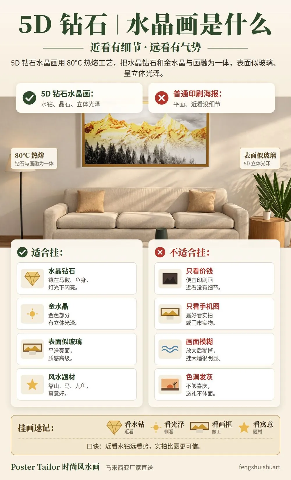 5D钻石水晶画是什么一图看懂 80°C热熔工艺与印刷风水画的5个分别