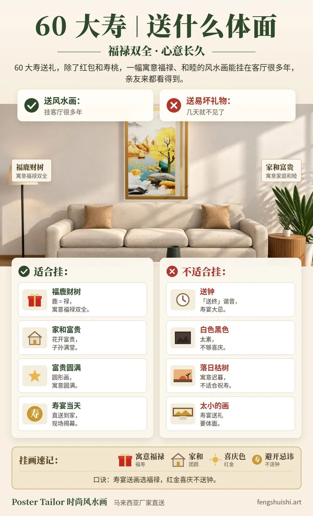 60大寿送什么礼物 马来西亚寿宴送礼指南信息图 红包 金饰 风水画比较