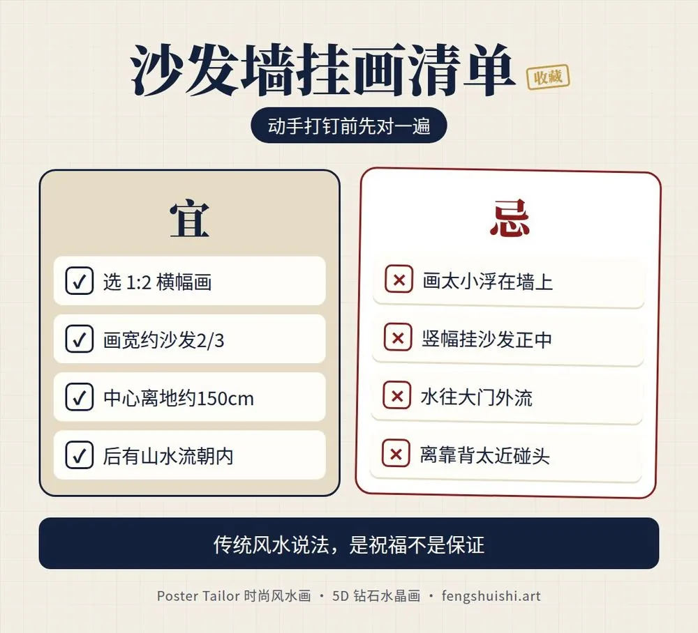 沙发背景墙挂什么画 挂画清单 宜横幅 宜画宽约沙发 2/3 忌画太小 忌水往门外流