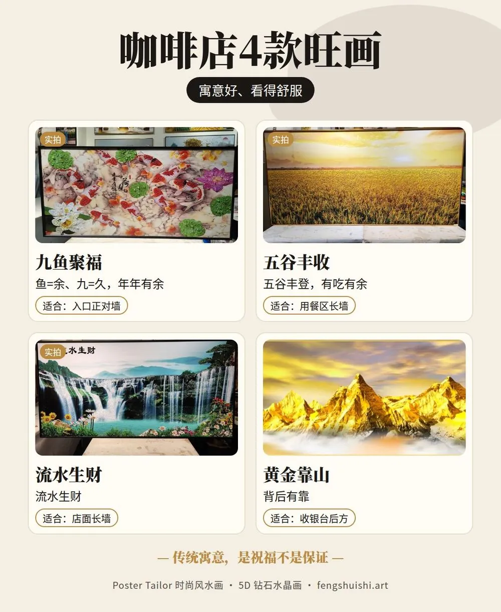kopitiam 挂画 4 款题材寓意 九鱼聚福 五谷丰收 流水生财 黄金靠山